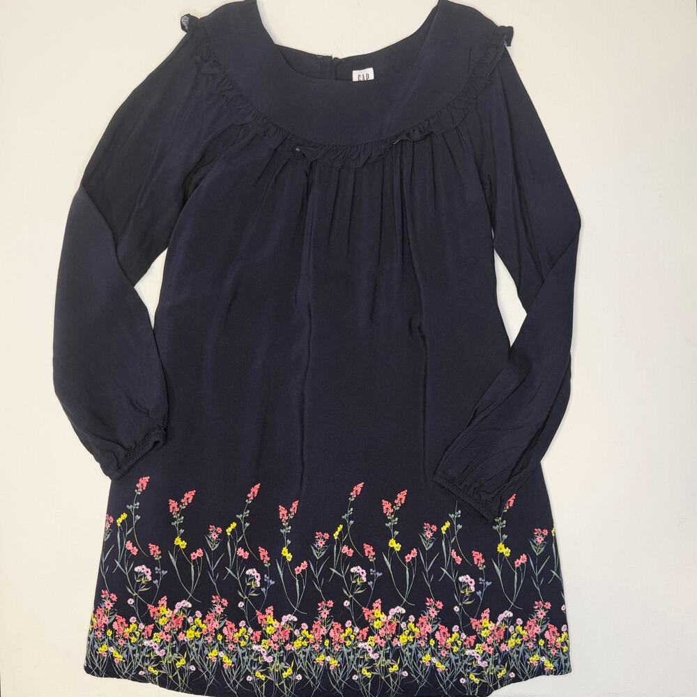 Gap Kids Floral Print Long Sleeve Dress Navy Kids Medium 8-9Y